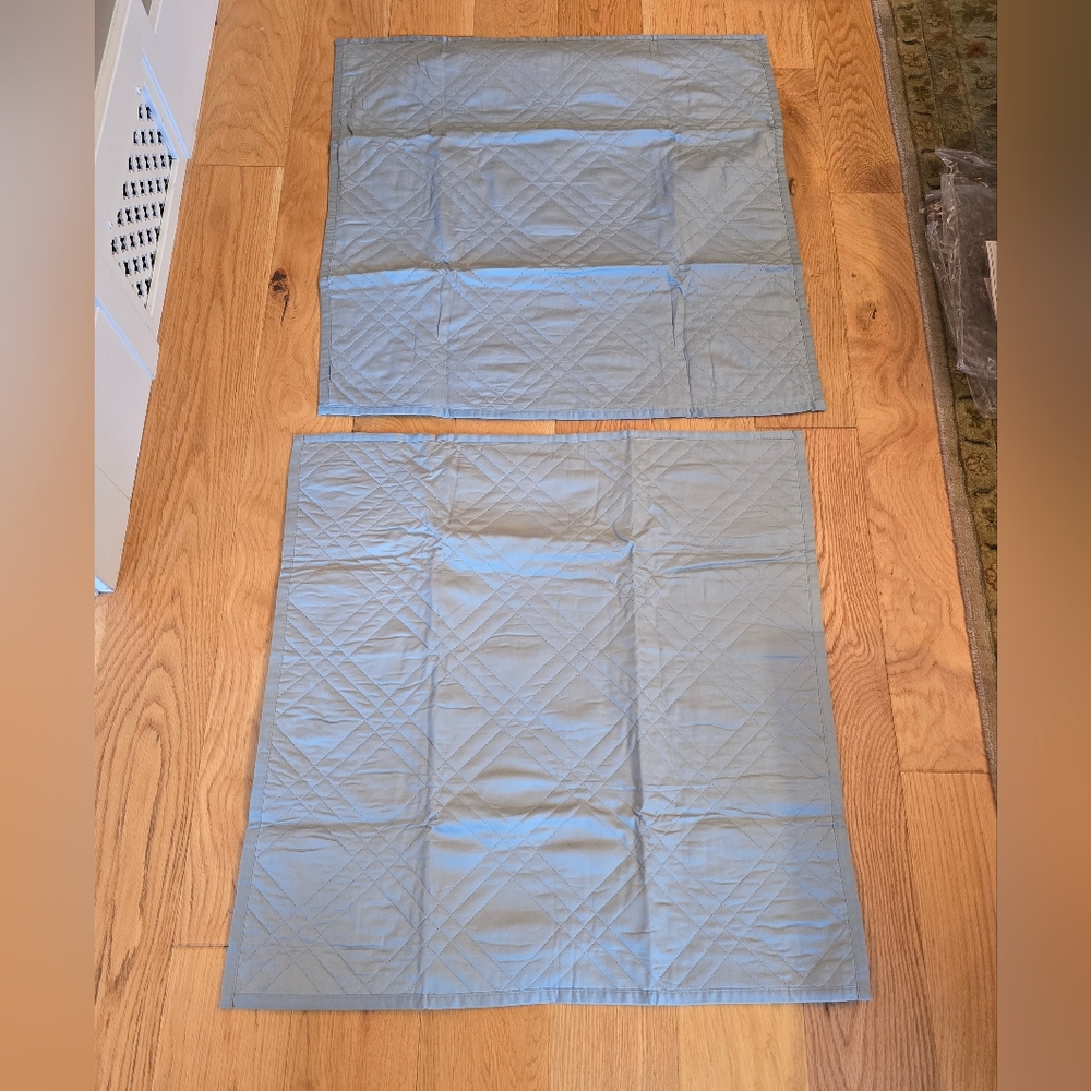 Restoration Hardware Quilted Sateen Pair of Euro Sham Pillow Covers Blue Coastal